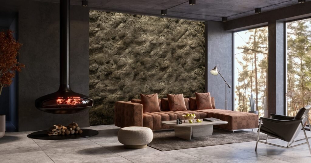 Sculpted textured lime plaster in high relief