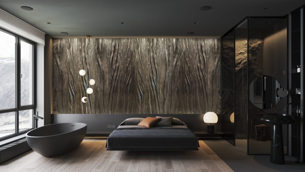 Lime plaster applied in layered sculpted texture