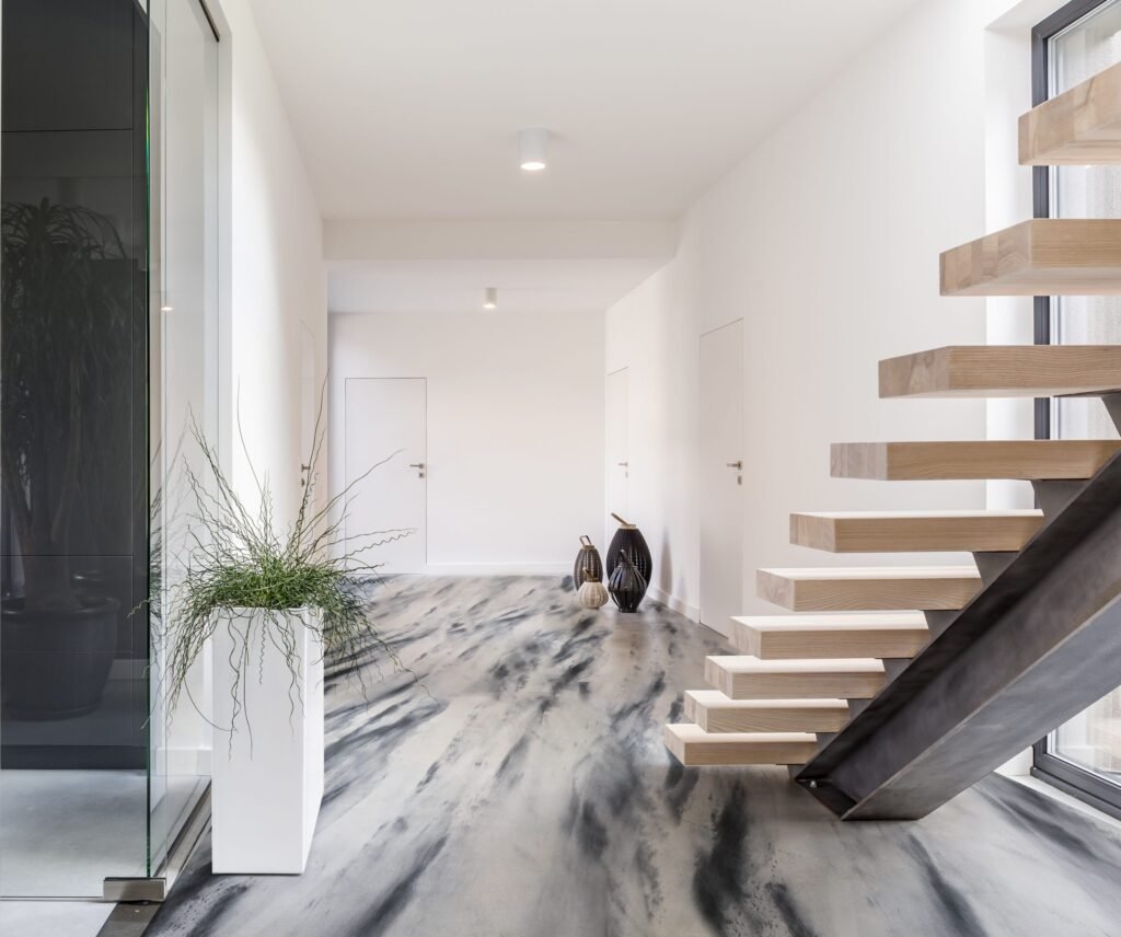 Microcement floor in a modern room